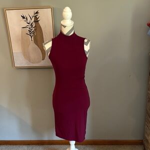 Burgundy Halter Bodycon Midi Dress for Cocktail❤️